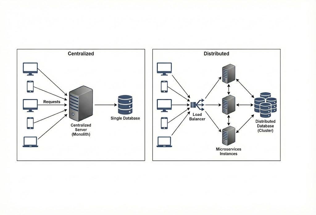 Centralized vs Distributed Systems Diagram