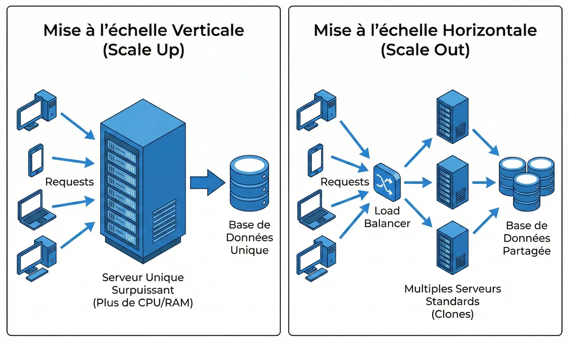 Diagramme de scalabilité verticale vs horizontale